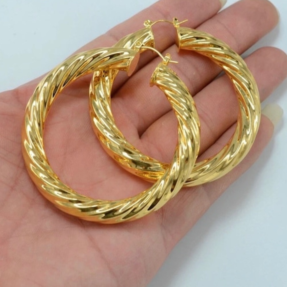 18k gold plated hoop earrings ,Round Earrings for Women Gold Color